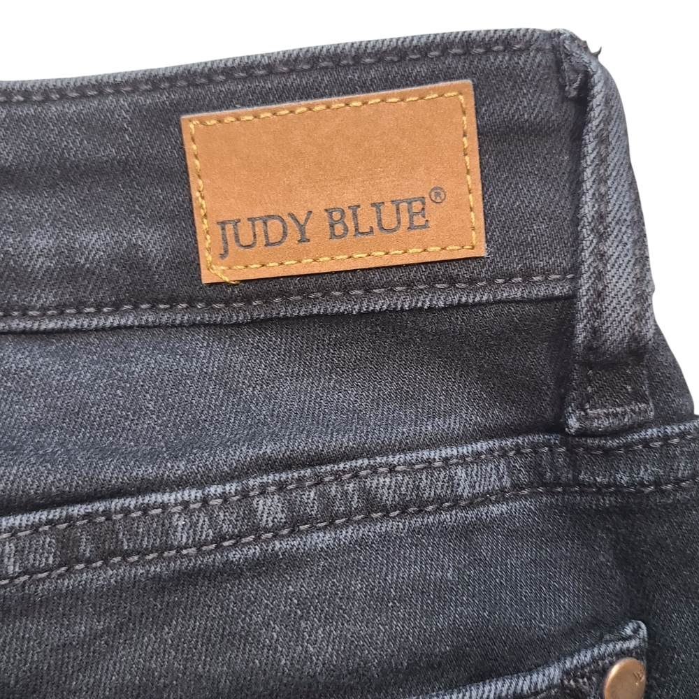Judy Blue Black Distressed Leopard Patch Skinny Jeans 11/30 Stretch - Picture 11 of 16
